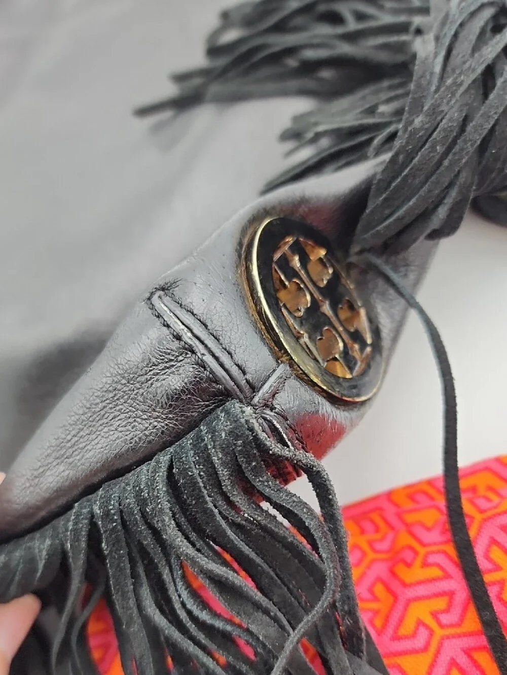 Tory Burch Black Fringe Leather Shoulder Bag With Cover Bag